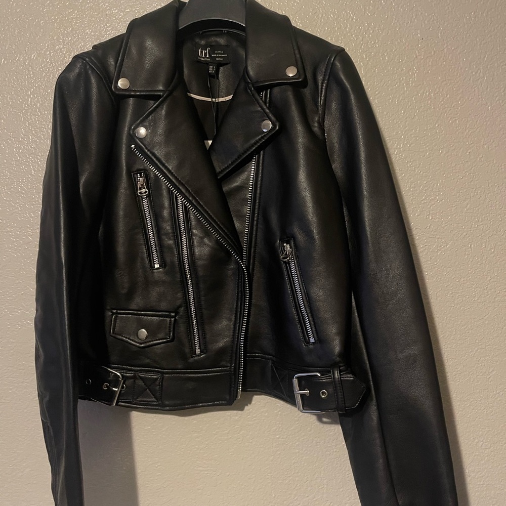 women ZARA leather jacket NWT